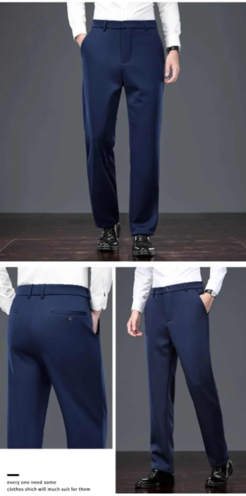 Mid Age Mens Pants Winter Thermal Dress Trousers Thick Warm Business Casual Office Wear Elastic Waistband Plus Size