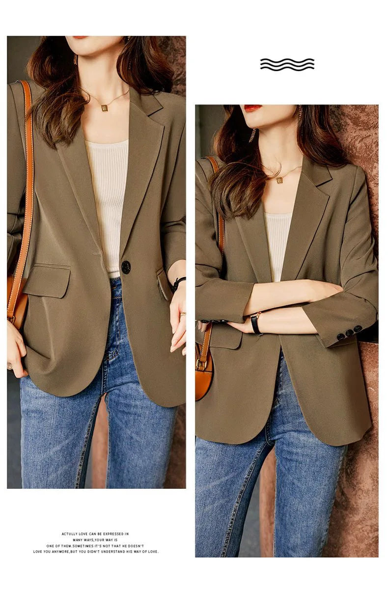 Korean Style Blazer for Women Spring and Autumn Temperament Back Slit Versatile Casual Cardigan Solid Color Top