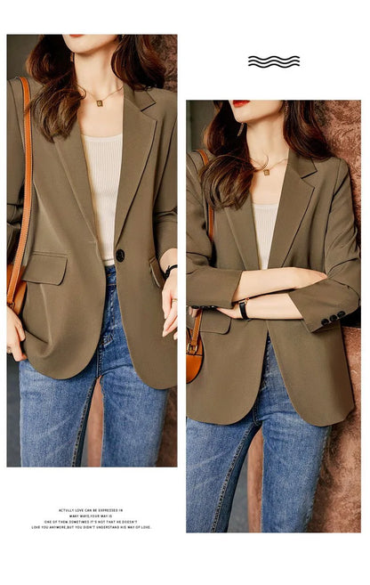 Korean Style Blazer for Women Spring and Autumn Temperament Back Slit Versatile Casual Cardigan Solid Color Top