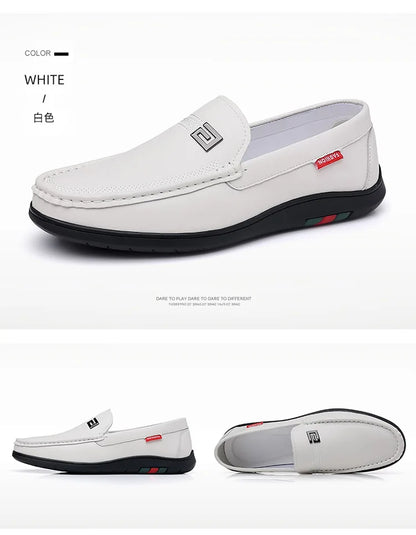 2026 New Solid Color Business Casual Shoes for Men Spring Autumn Soft Leather Shoes Male Fashion Light Driving Shoes Man