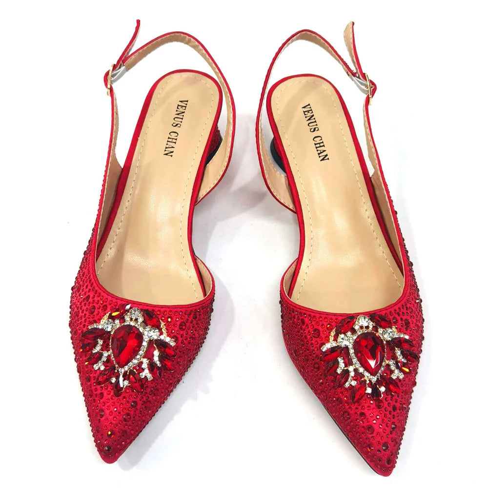 Royal Blue Sandals for Women 2024 Luxury Wedding Pumps Med Heels Rhinestone Design Party Shoes and Bags Set