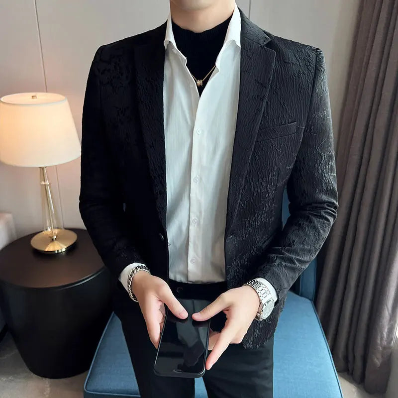 New Luxury Jacquard Floral Suit Jacket High Quality Men Business Slim Fit Casual Social Blazers Coats Formal Stage Prom Tuxedo