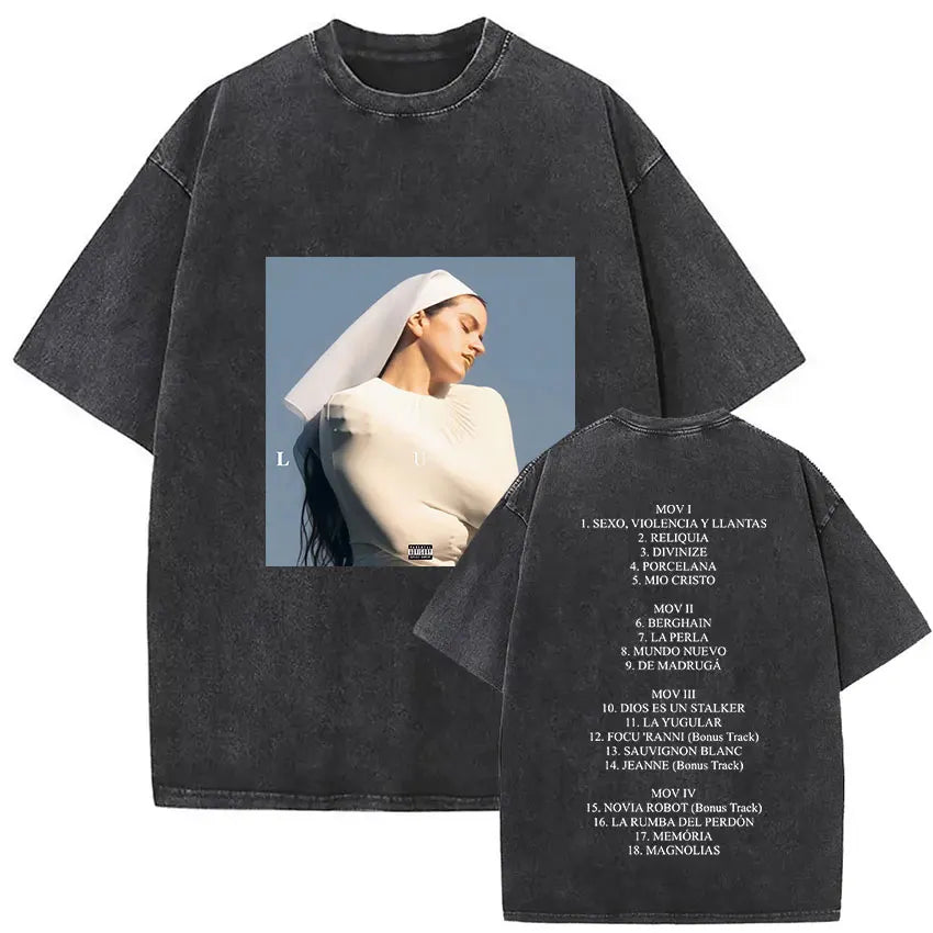 Rosalia Lux Tour Album 2025 Vintage Washed T Shirts Men Women Casual Oversized Cotton T-shirt Fashion Pop Print Clothing Tshirt
