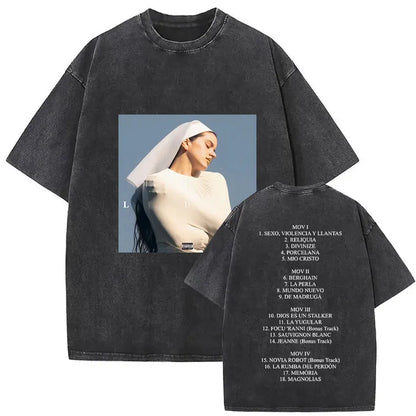 Rosalia Lux Tour Album 2025 Vintage Washed T Shirts Men Women Casual Oversized Cotton T-shirt Fashion Pop Print Clothing Tshirt