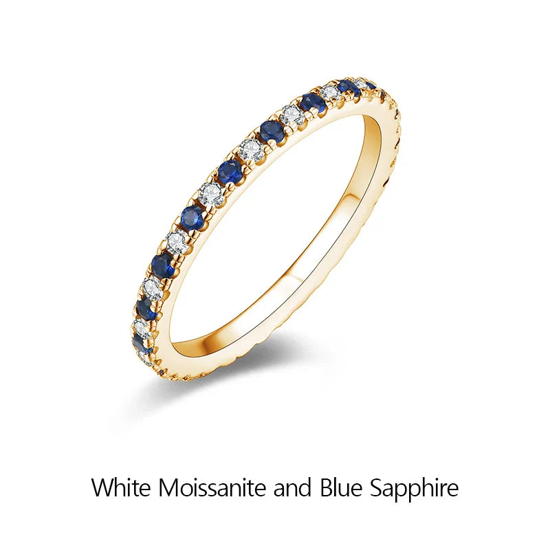 Bague Moissanite Ronde ATTAGEMS 2023 Véritable Argent S925 Bagues Empilables pour Femmes Saphir Rose et Bleu Alliance Fine