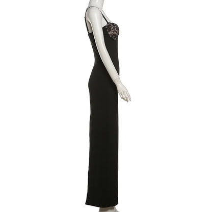 Lace Trim Sexy Backless Party Club Birthday Maxi Y2K Dress for Women Summer 2026 Sleeveless Bodycon Split Long Dresses Outfits