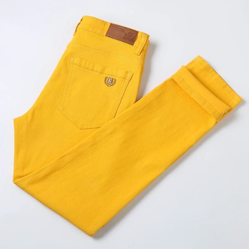Spring New Men's Casual Jeans Fashion Korean Elastic Cotton Denim Pants Youth Trend Solid Color Fit Straight Trousers