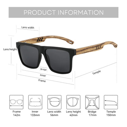 Walnut Wood Sunglasses with Dark Polarized Lenses for Men and Women | UVA/UVB Ray Protection