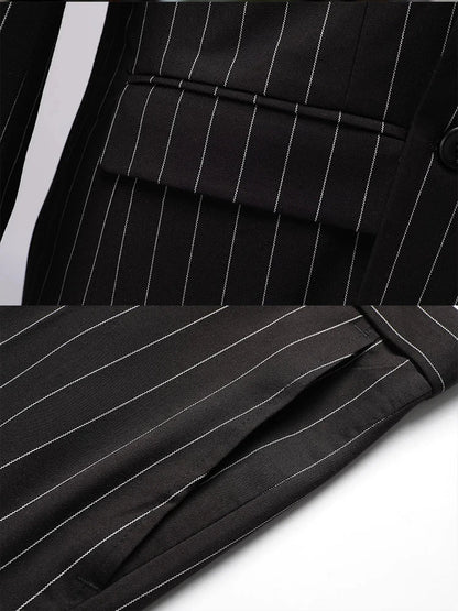 Men's Pinstripe Suit Set Classic Double Breasted Peak Lapel Slim Fit 2 Piece Blazer Pants For Business Formal Wedding