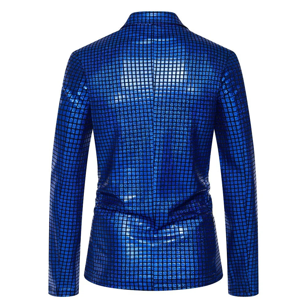 2026 New Men's Blue Plaid Suit Jacket, Fashion Blazer Coats, Black Green Silver Male Tops S M L XL XXL XXXL