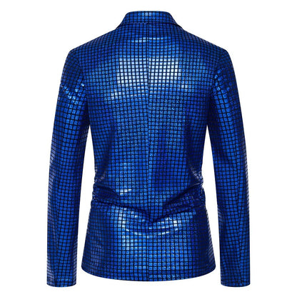 2026 New Men's Blue Plaid Suit Jacket, Fashion Blazer Coats, Black Green Silver Male Tops S M L XL XXL XXXL