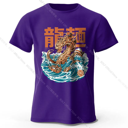 Men's Dragon Ramen Printed T-Shirt 100% Cotton Oversized Anime Graphic Tees for Women Summer Tops Otaku Streetwear