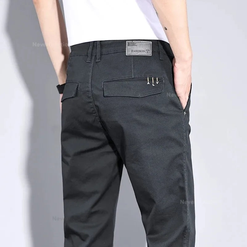 New in White Fashion Casual Pants Men's Brand Stretch Straight Comfortable Soft Male Clothes Business Work Pants