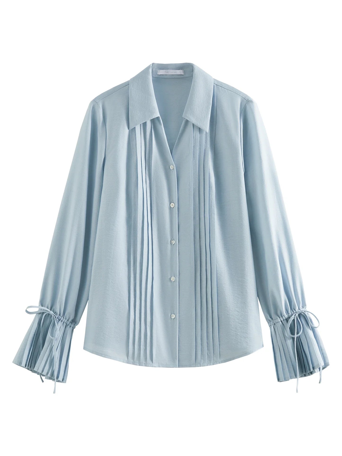 Blue Shirt For Women Spring 2025 New Design French Style Pleated Long Sleeve Chic Shirt Versatile Casual Top 25FS11150