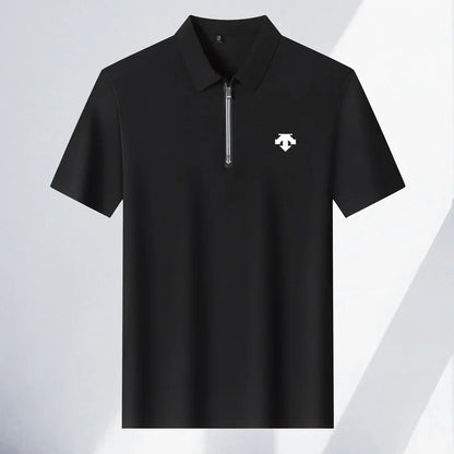 Original Men's Print Lapel Polo Shirt High Quality Half Zip Short Sleeved Solid Color Summer T-shirt Business Casual Men's Wear