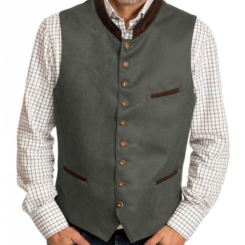Men Vest Green Suede Velvet With Collar Single Breasted Waistcoat For Wedding Banquet Party Business Work Casual Daily Men Vest