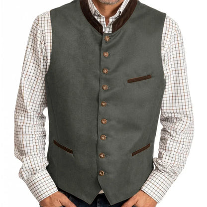 Men Vest Green Suede Velvet With Collar Single Breasted Waistcoat For Wedding Banquet Party Business Work Casual Daily Men Vest