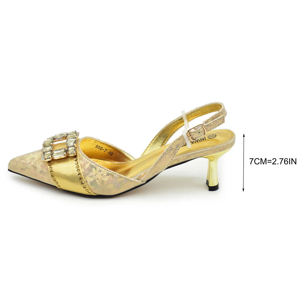 New Arrival Women Shoes and Bags To Match Set Italy Lady Pointed Toe Shoes Sexy Wedding Party Sandals Rhinestone Women Pumps