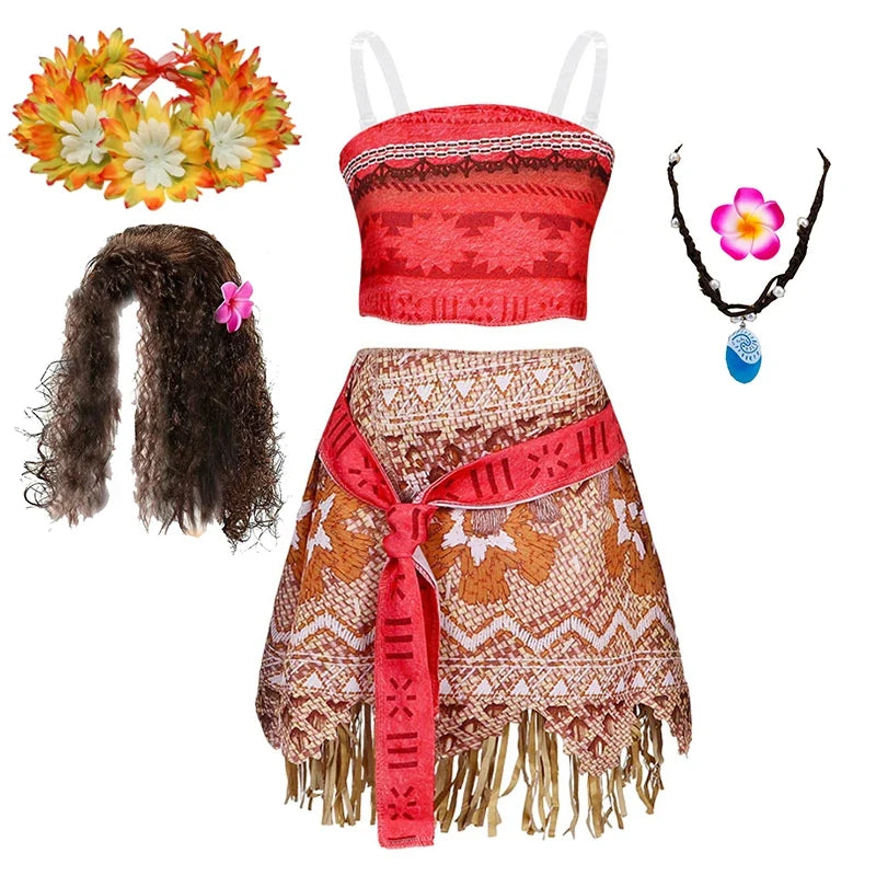 New Disney Movie Moana Girl Dress Halloween Cosplay Party Costume Princess Fancy Clothes Children Vaiana Outfit Dress