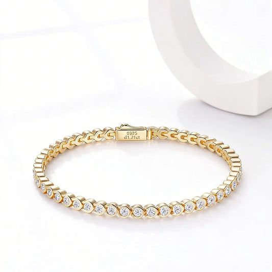 Bracelet Tennis Moissanite en Argent Sterling S925, Jonc Ajustable, Bijoux Fins pour Femme, Cadeaux d'Anniversaire