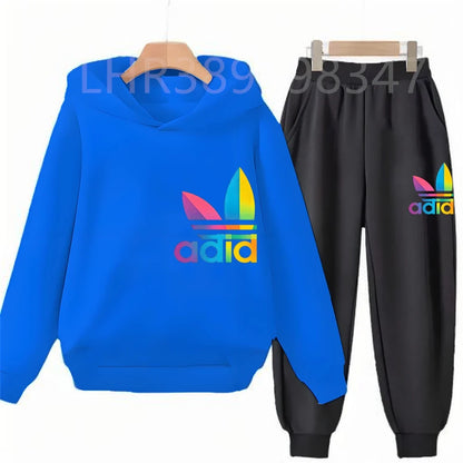 Children Fun Brand Black Clothing Hoodie Coat Sweatshirt Top+Trousers Boys Girls White Toddler 3-12Yrs Casual Kids Pullover Set