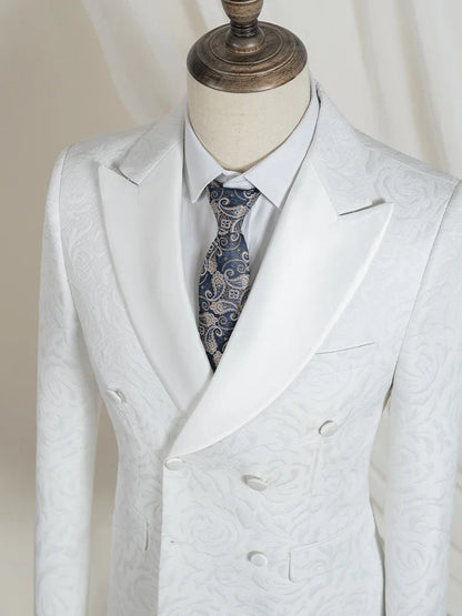 Double-Breasted Groom's Wedding 2 Piece Set White Party Outfit for Man Slim Fit Tasdo Shawl Collar Evening Gown Dinner Suit