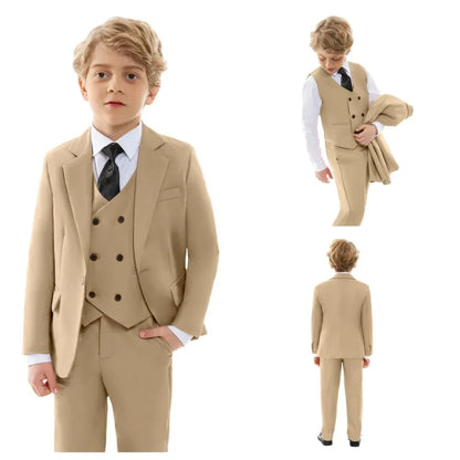 Formal Champagne Boys Slim Fit Suits 4 Pieces Birthday Party Outfit Classic Notched Lapel Kids Suit Set Host Costumes 3-14T