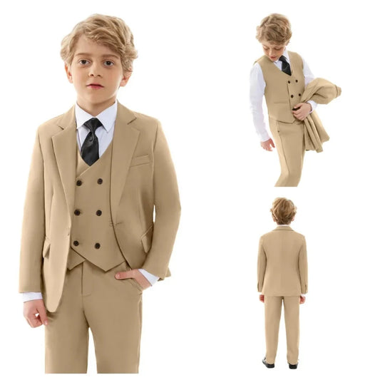 Formal Champagne Boys Slim Fit Suits 4 Pieces Birthday Party Outfit Classic Notched Lapel Kids Suit Set Host Costumes 3-14T