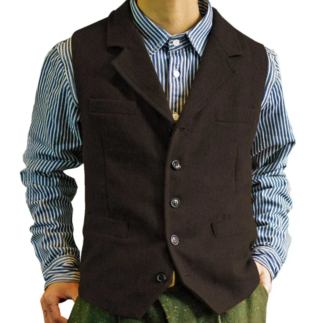 Men Vest Brown Single Button With Lapel Solid Waistcoat For Wedding Banquet Business Office Work Casual Daily Men Suit Vest