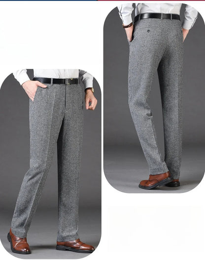 Autumn Winter Suit Pants Thicken Mens British Pants Straight Flat Loose High Waist Twill Dress Men Wool Trousers Size 40 42 44