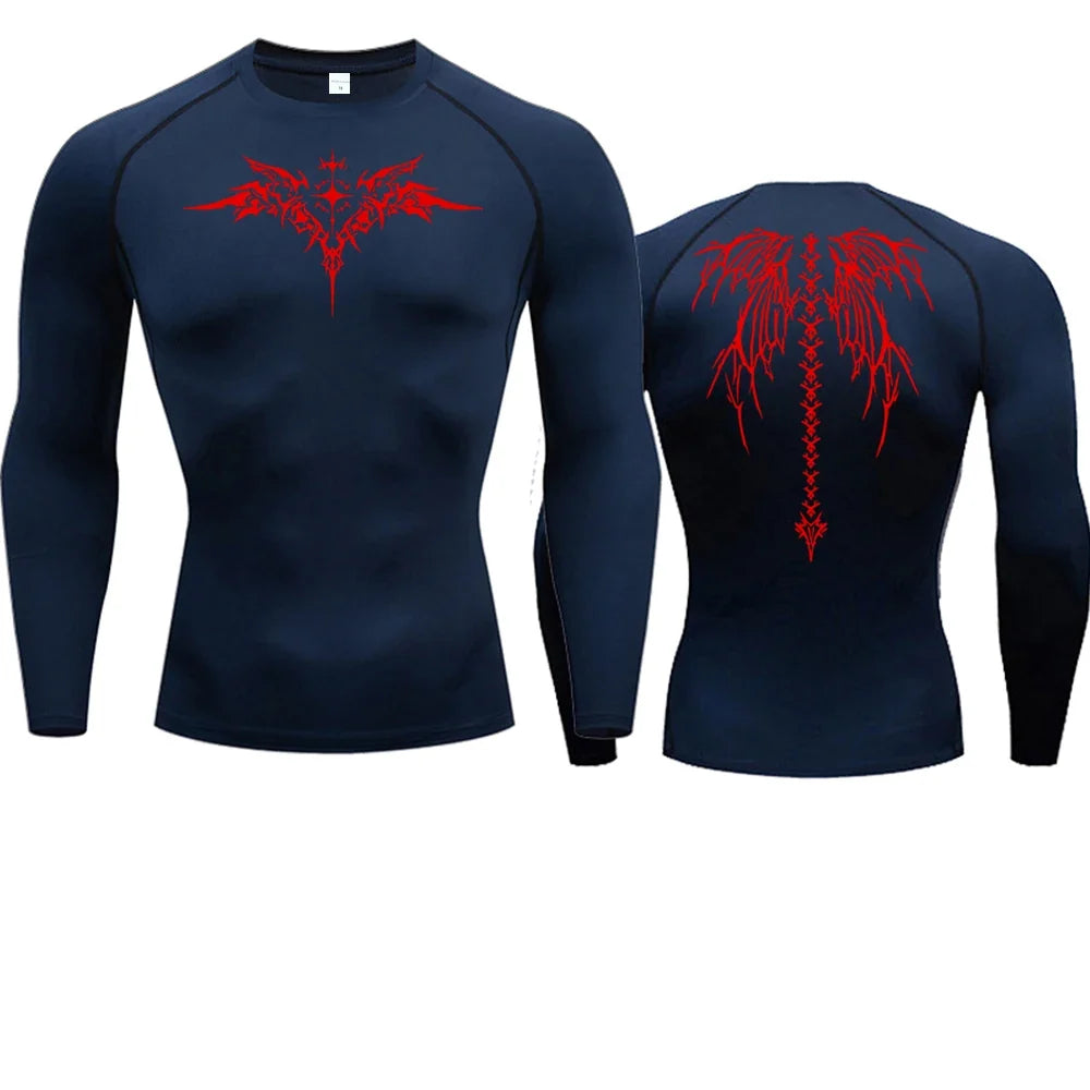 Men's Compression Shirt Anime Print Gym Sport Quick Dry Gym TShirts Fitness Athletic Undershirts Elasticity Tops Tee Summer Male