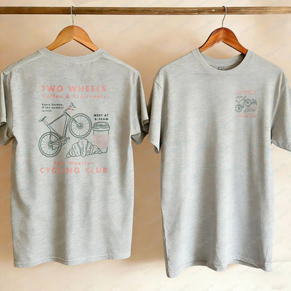 Cycling Club Cropped T-Shirt Hand-Drawn Bike Coffee & Croissants Graphic T Shirts Oversized T Shirt High Quality Cotton Tops Tee