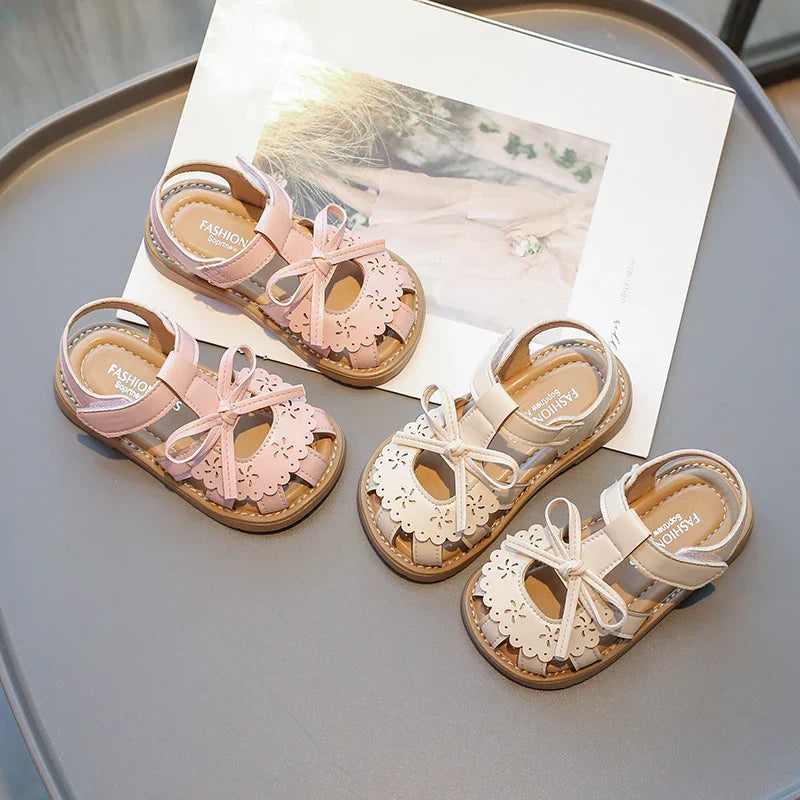 Summer Baby Girls Sandals Cut-Outs Lace Princess Shoes Children Sandals Anti Slip Soft Sole Toddler Kids Beach Shoes Size 21-30