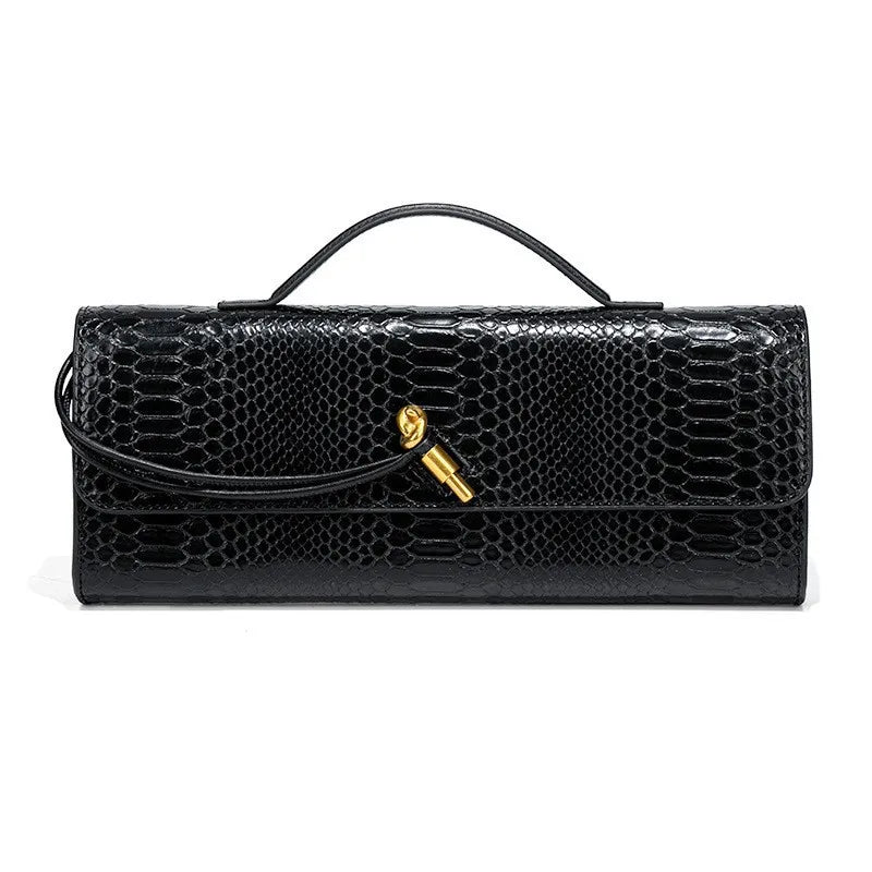 High-End Feeling Women's Trendy Crocodile Pattern Evening Bag Vintage Niche Single Shoulder Slant Cross Bag Motorcycle Equipment