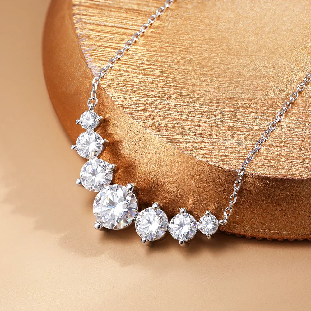 Smile Shape All Moissanite Pendant Necklace for Women 7-stone D Color Diamond Neck Chain S925 Sterling Silver Fine Jewelry