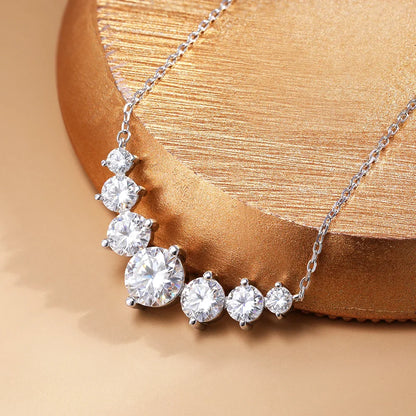 Smile Shape All Moissanite Pendant Necklace for Women 7-stone D Color Diamond Neck Chain S925 Sterling Silver Fine Jewelry