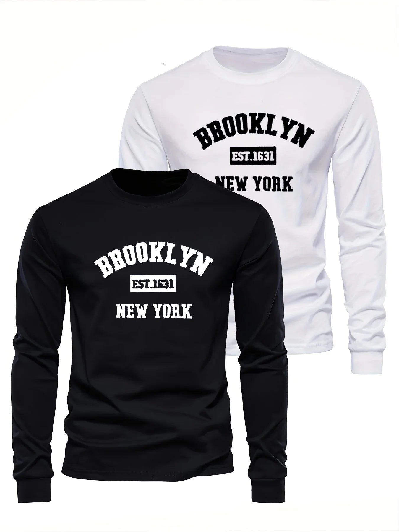 Men's 100% cotton loose fit sports casual Brooklyn New York letter printed round neck long sleeved T-shirt top