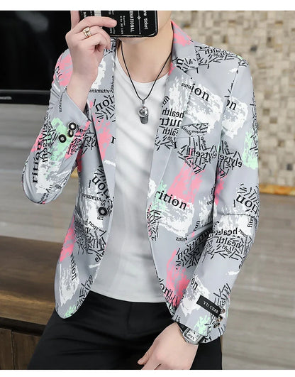 2022 New Fashion Print Suit Jacket Men's Slim Fit Casual Blazers Streetwear Social Club Prom Formal Party Suit Coats Hommes