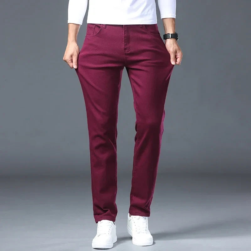 Fashion Classic Jeans Men Solid Color Casual Streetwear Hip-hop Trousers Stretch Slim-fit Embroidered Denim Pants