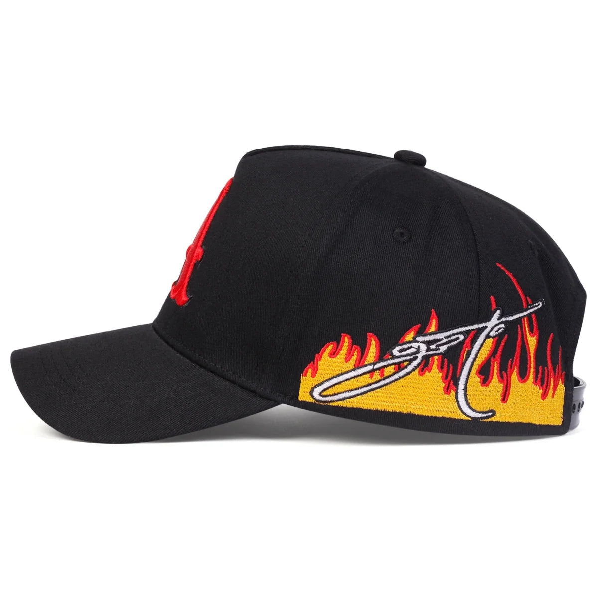Unisex A Letter Embroidery Side Flame Baseball Caps Spring Autumn Outdoor Adjustable Casual Hats Sunscreen Hat