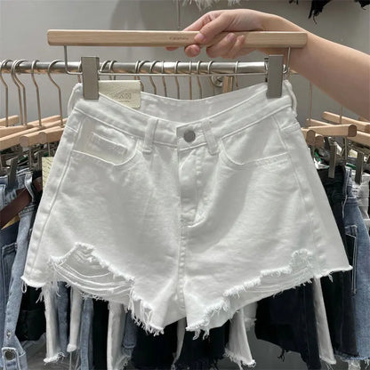 New Rough-edged Denim Shorts Women's Loose A-shaped Ripped Hot Pants High Waisted Shorts Womens Shorts Shorts Shorts for Women