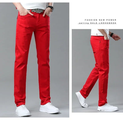 98% Cotton 4 Colors Stretchy Jeans Men's Mid-waist Straight Pencil Denim Trousers Brand Clothing Personality Fashion Male Pants