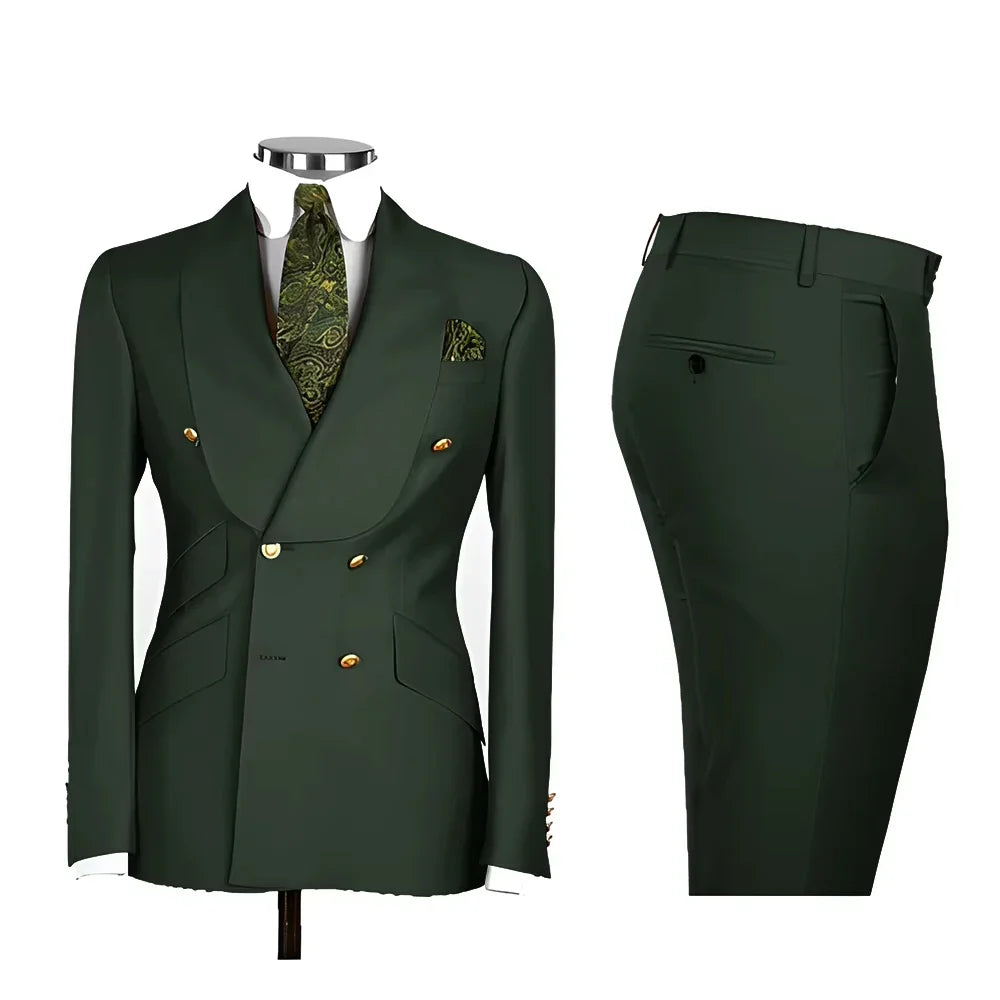 Men's Suit in Blue Color Double Breasted 2 Piece Blazer  Pants  Slim Fit Set Custom Business Luxury Tuxedo Casual Wedding Groom