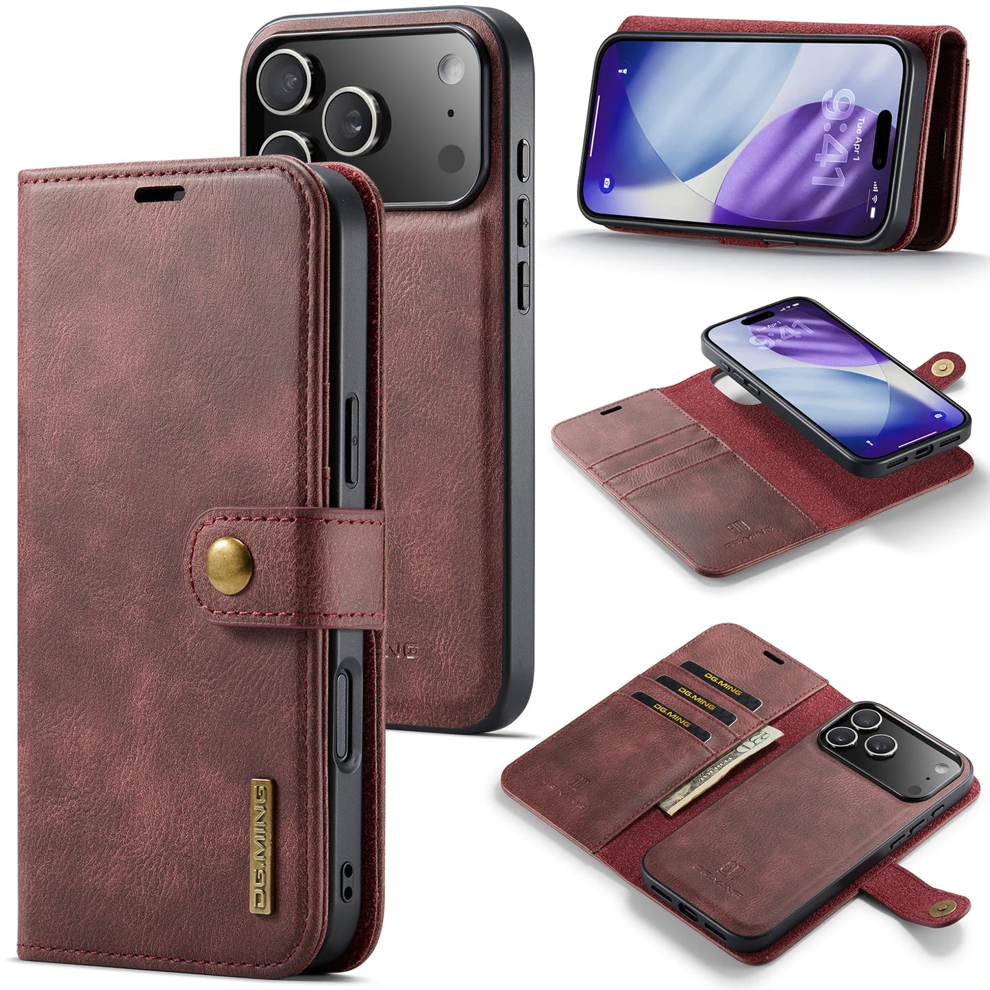 Luxury 2 in 1 Detachable Leather Case for iPhone 17 Pro Max 17 Pro 17 Air 17 Shockproof Book Bolio Magnetic Flip Cover