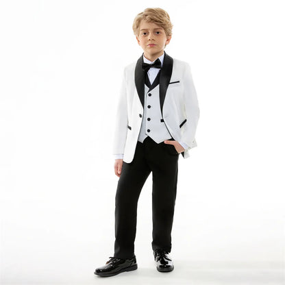 Fast Delivery Formal Boys Suit Set 4PCS Elegant White Piano Photography Suit Kids Party Ceremony Costume Party Suit
