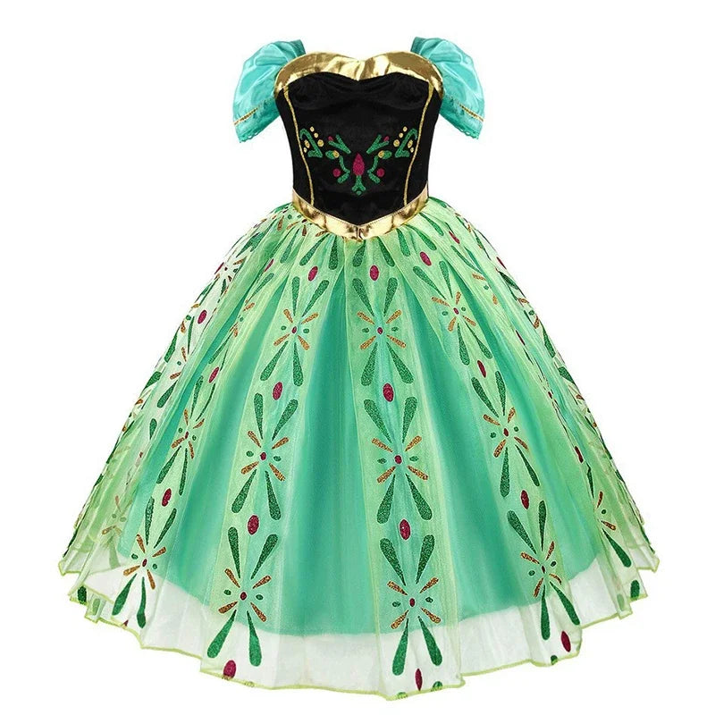 Girls Princess Anna Dress Birthday Party Dresses Halloween Disguise Cosplay Costume Fancy Green Dress Up Fantasia Anna Costumes