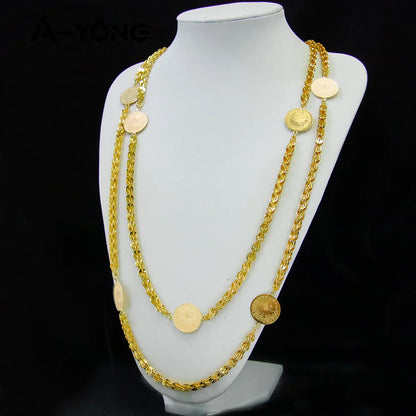 Luxury Arabic Long Necklace 21k Gold Plated 80cm 160cm Italian Vintage Chains Dubai Muslim Women Wedding Party Jewelry Gifts