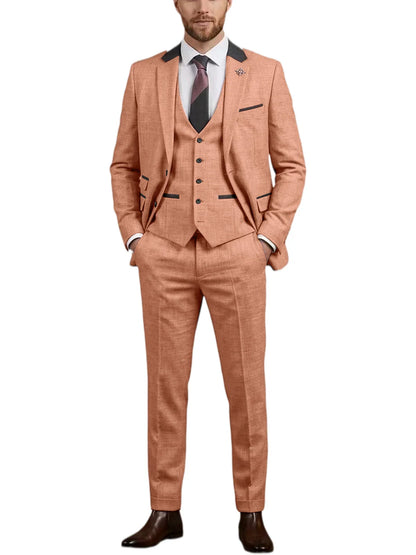 Men's Linen 3 Piece Suit Notch Lapel 2 Buttons Slim Fit Blazer Vest Pants Set Breathable Lightweight For Groom Business Casual