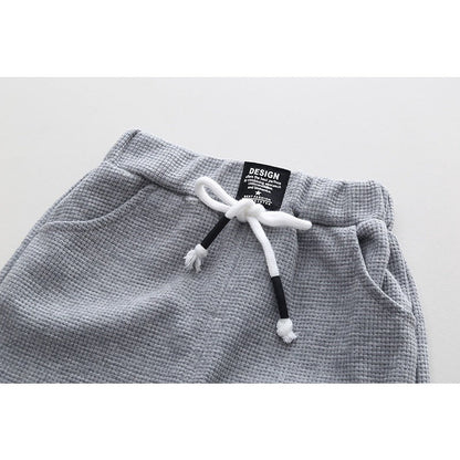 Spring Autumn Children Clothes Baby Boys Cotton Solid Waffle Sweatshirt + Pants 2Pcs Set Toddler Fashion Costume Kids Tracksuits