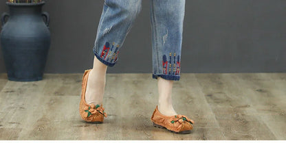 Fashion Summer Ladies Ripped Loose Jeans Womens Leisure Embroidery Denim Trousers Vintage Females Elastic Harem Pants